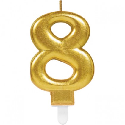 Number Candle  8 Sparkling Celebrations with Holder Gold