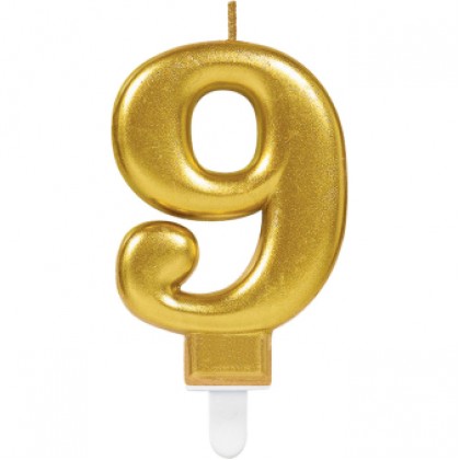 Number Candle 9 Sparkling Celebrations with Holder Gold