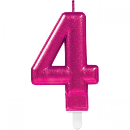Number Candle 4 Sparkling Celebrations with Holder Pink
