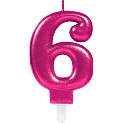 Number Candle 6 Sparkling Celebrations with Holder Pink