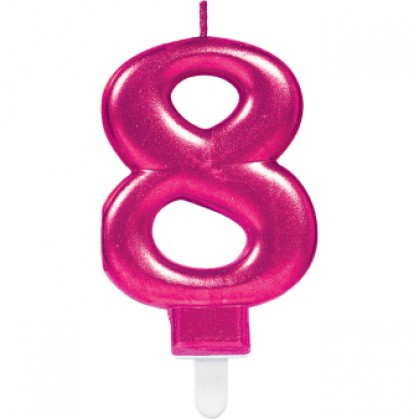 Number Candle 8 Sparkling Celebrations with Holder Pink