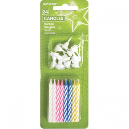 24 Spiral Candles with 12 Holders 4-Colour Assorted Height 6.3 cm