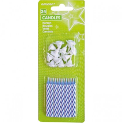 24 Spiral Candles with 12 Holders Blue Height 6.3 cm