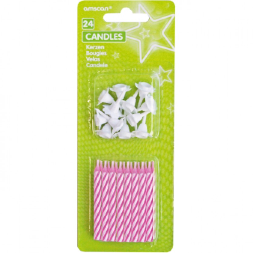 24 Spiral Candles with 12 Holders Pink Height 6.3 cm