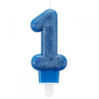 Number Candle 1 Glitter Blue Height 7.6 cm