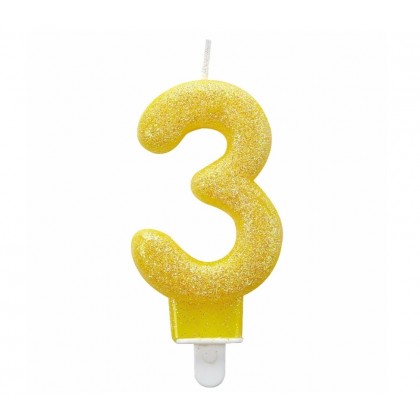 Number Candle 3 Glitter Height 7.6 cm