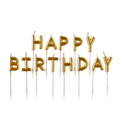 13 Letter Candles Happy Birthday Gold Height 7.3 c