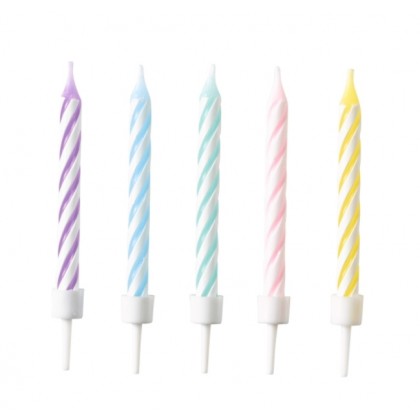 10 Spiral Candles Pastel Rainbow Height 6.3 cm