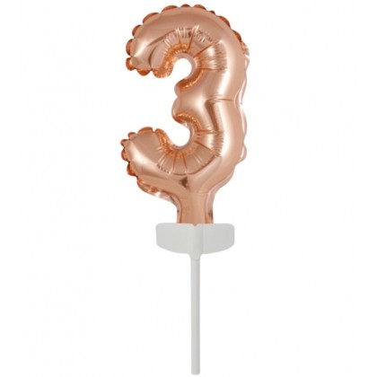 N6 Micro Size Number 3 Rose Gold Foil Balloon N6 P