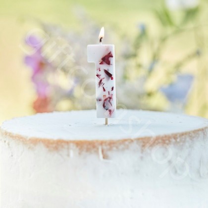 Candle - Number 1 - Pressed Petals