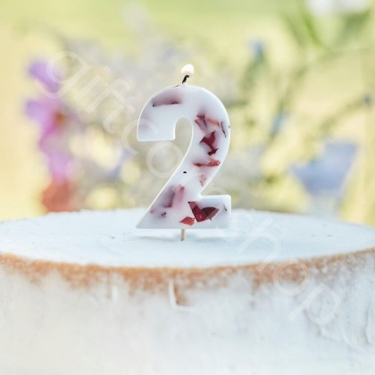 Candle - Number 2 - Pressed Petals