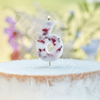 Candle - Number 6 - Pressed Petals