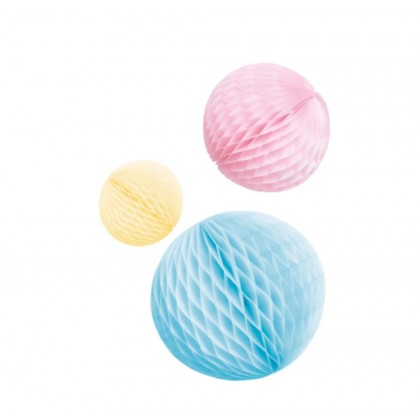 3 Honeycomb Decorations Pastel Rainbow Paper 14 cm