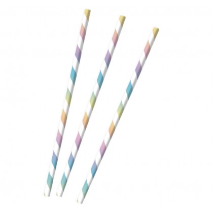 12 Drinking Straws Pastel Rainbow Paper 19.7 cm