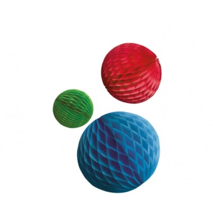 3 Honeycomb Decorations Bright Rainbow Paper 14 cm