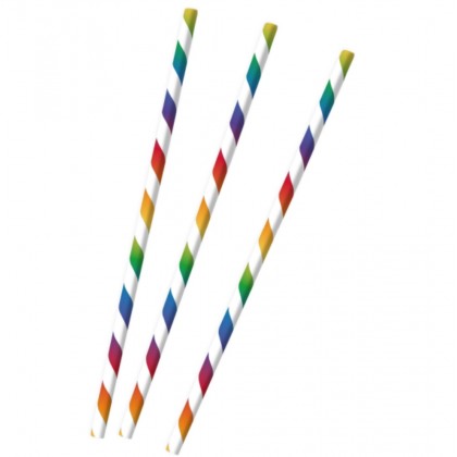 12 Drinking Straws Bright Rainbow Paper 19.7 cm