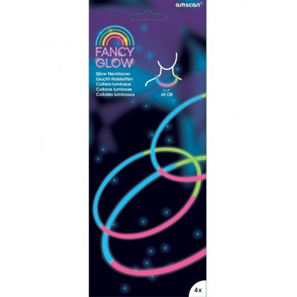 4 Glow Necklaces Tri-Colour Plastic 60 cm