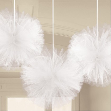 3 Fluffy Decorations Wedding Decorations White Tulle 30.4 cm