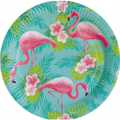 8 Plates Flamingo Paradise Round Papier 23 cm