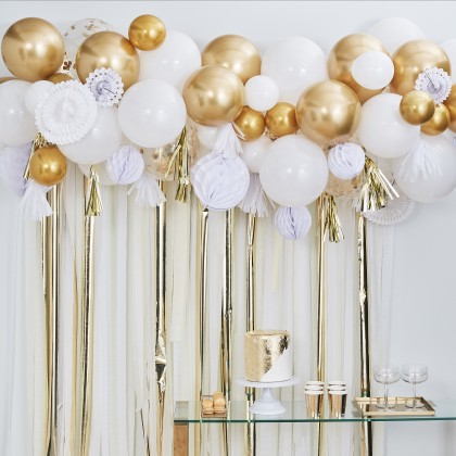 Gold Balloon And Fan Garland Party Backdrop