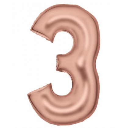 N34 Large Number Silk Lustre 3 Rose Gold Foil Ball