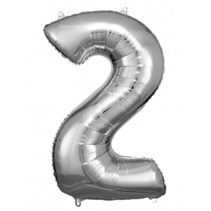 N34 Large Number 2 Silver Foil Balloon N34 Package