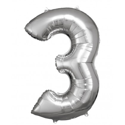 N34 Large Number 3 Silver Foil Balloon N34 Package