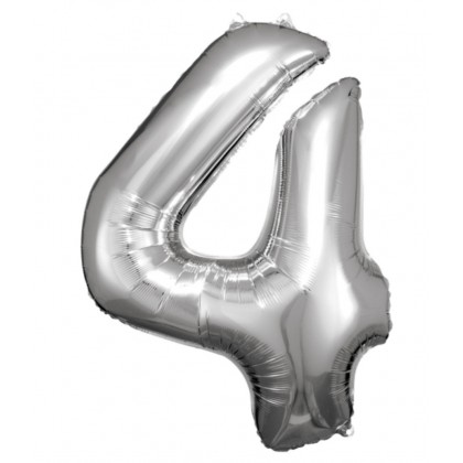 N34 Large Number 4 Silver Foil Balloon N34 Package