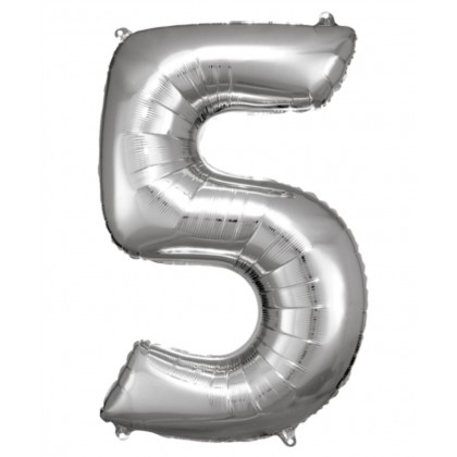 N34 Large Number 5 Silver Foil Balloon N34 Package