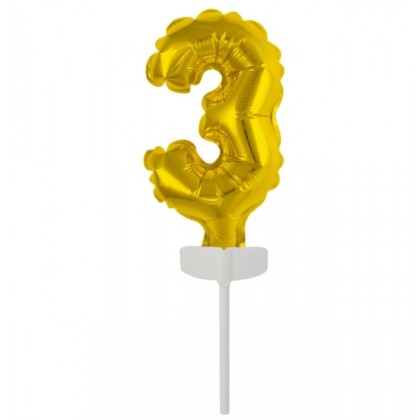 N6 Micro Size Number 3 Gold Foil Balloon N6 Packag