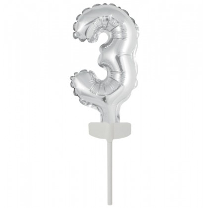 N6 Micro Size Number 3 Silver Foil Balloon N6 Pack