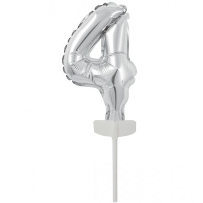 N6 Micro Size Number 4 Silver Foil Balloon N6 Pack