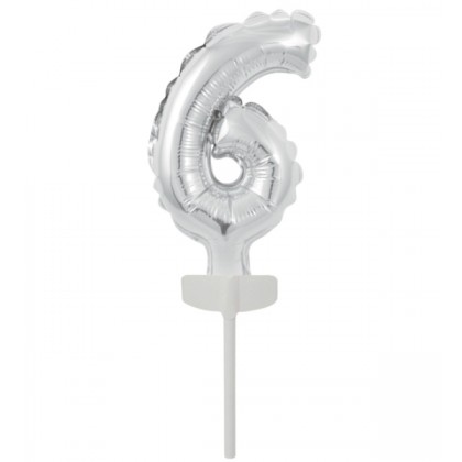 N6 Micro Size Number 6 Silver Foil Balloon N6 Pack