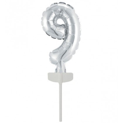 N6 Micro Size Number 9 Silver Foil Balloon N6 Pack