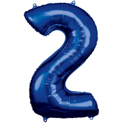 N34 Large Number 2 Blue Foil Balloon N34 Packaged
