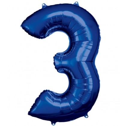 N34 Large Number 3 Blue Foil Balloon N34 Packaged