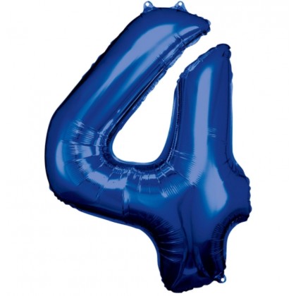 N34 Large Number 4 Blue Foil Balloon N34 Packaged