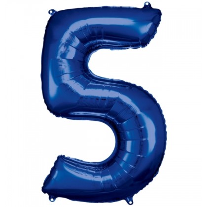 N34 Large Number 5 Blue Foil Balloon N34 Packaged