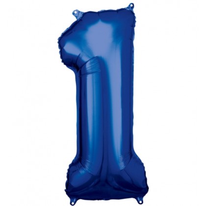 N34 Large Number 1 Blue Foil Balloon N34 Packaged