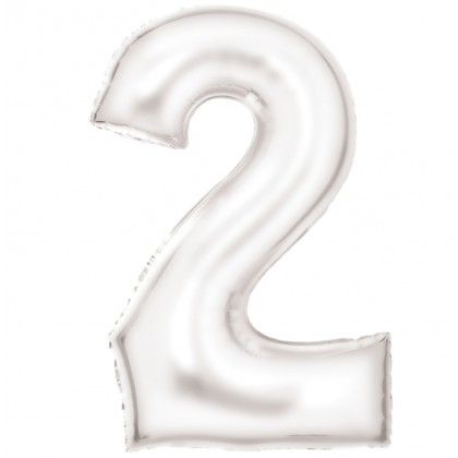 N34 Large Number Silk Lustre 2 White Foil Balloon