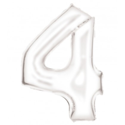 N34 Large Number Silk Lustre 4 White Foil Balloon
