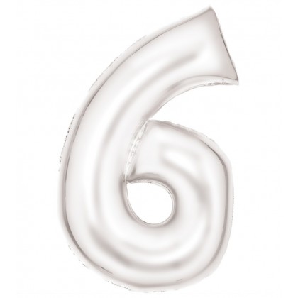N34 Large Number Silk Lustre 6 White Foil Balloon
