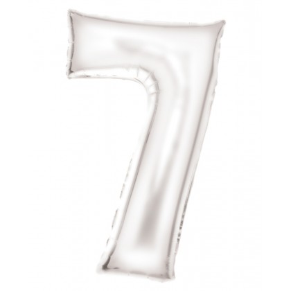 N34 Large Number Silk Lustre 7 White Foil Balloon