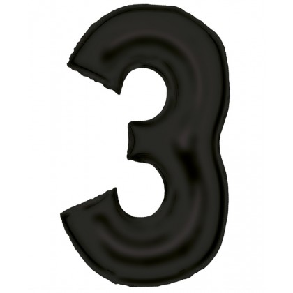 N34 Large Number Silk Lustre 3 Black Foil Balloon