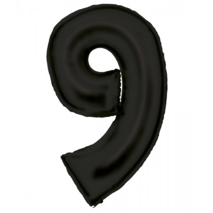 N34 Large Number Silk Lustre 9 Black Foil Balloon