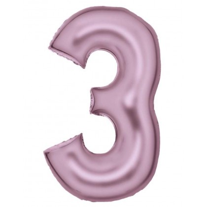 N34 Large Number Silk Lustre 3 Pastel Pink Foil Ba
