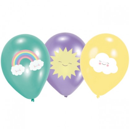 6 Latex Balloons Rainbow & Cloud