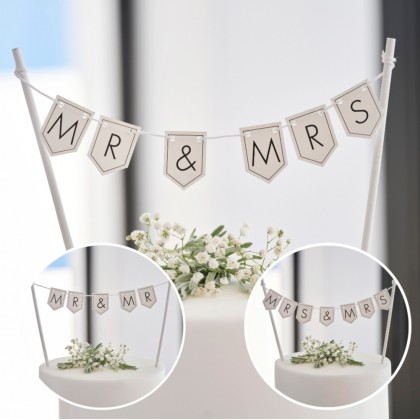 Cake Topper - Mr & Mrs Bunting - Black & White