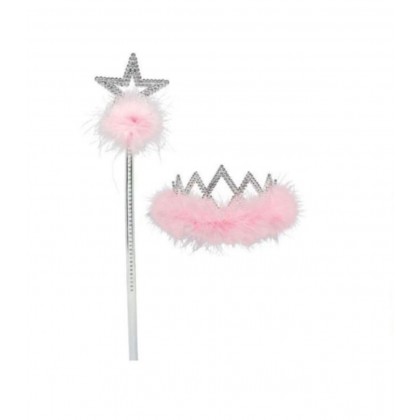 Tiara, 5"; Wand, 15" Tiara & Wand Set Plastic w/Marabou