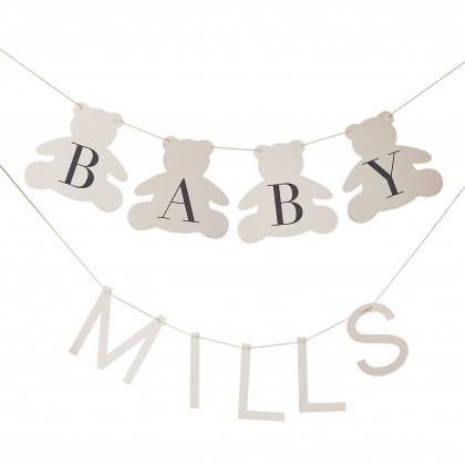 Bunting - Customisable Baby Name Bear - Taupe